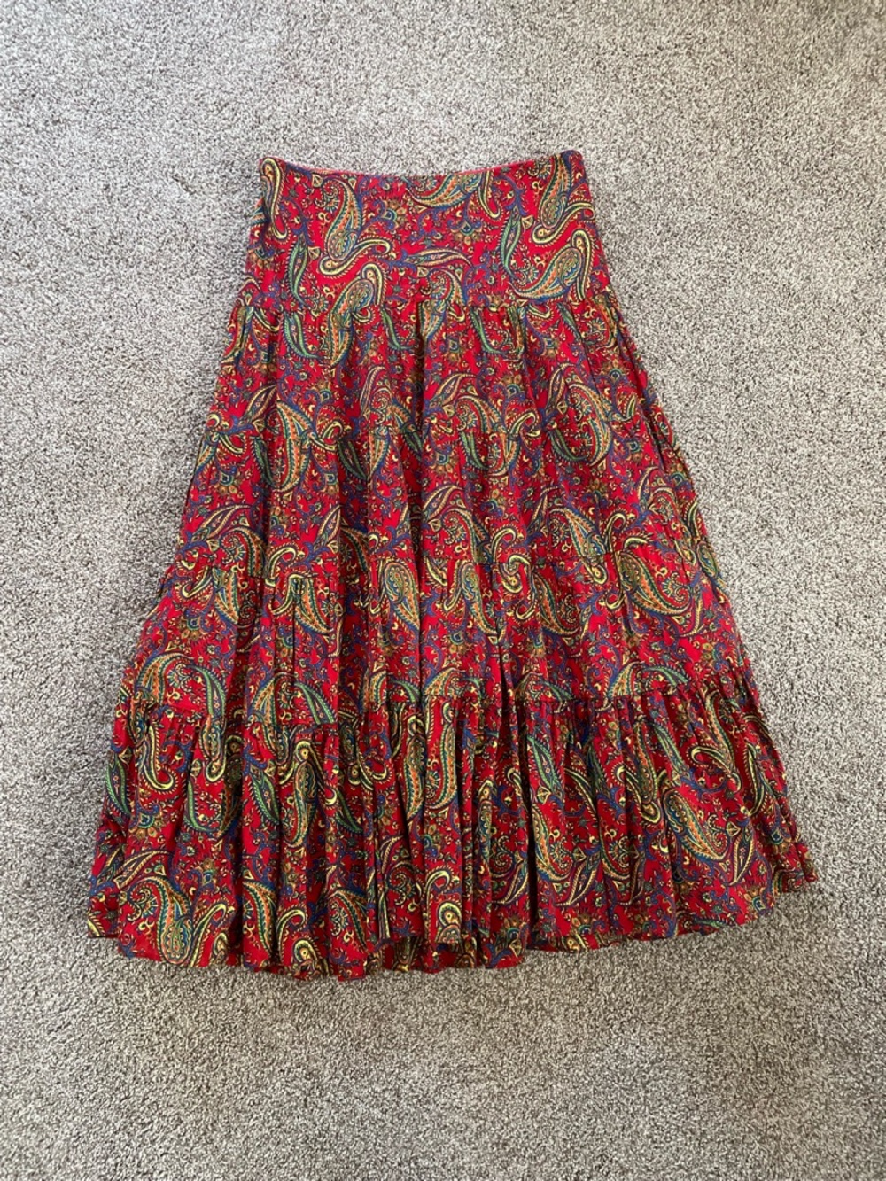 Ralph Lauren Red Paisley Tiered Maxi Skirt